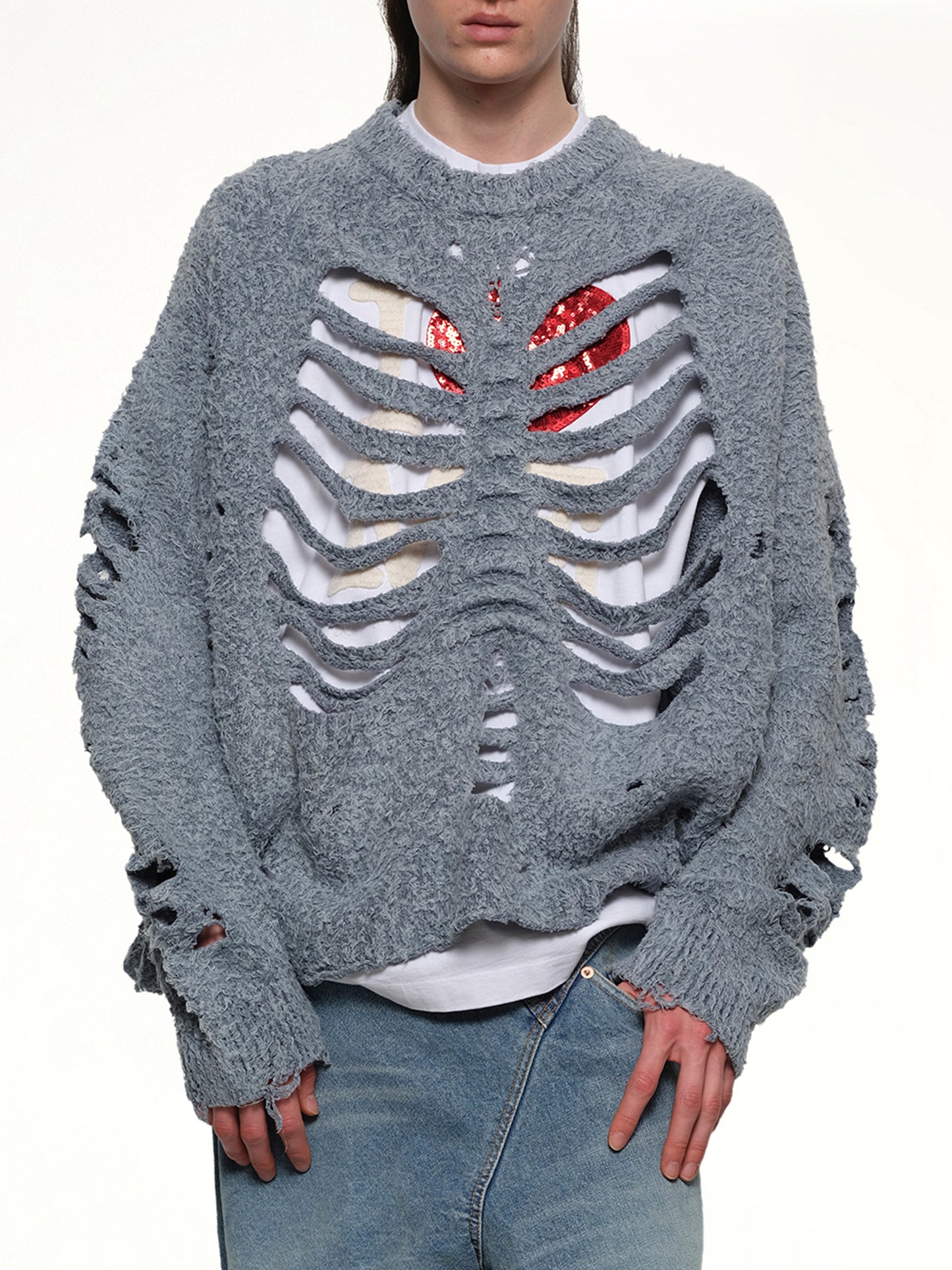 Ribcage Knit Pullover in Blue