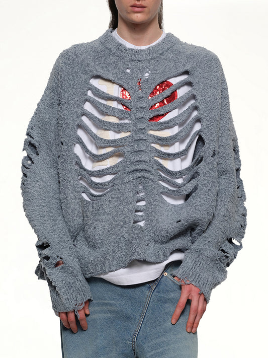 Ribcage Knit Pullover in Blue