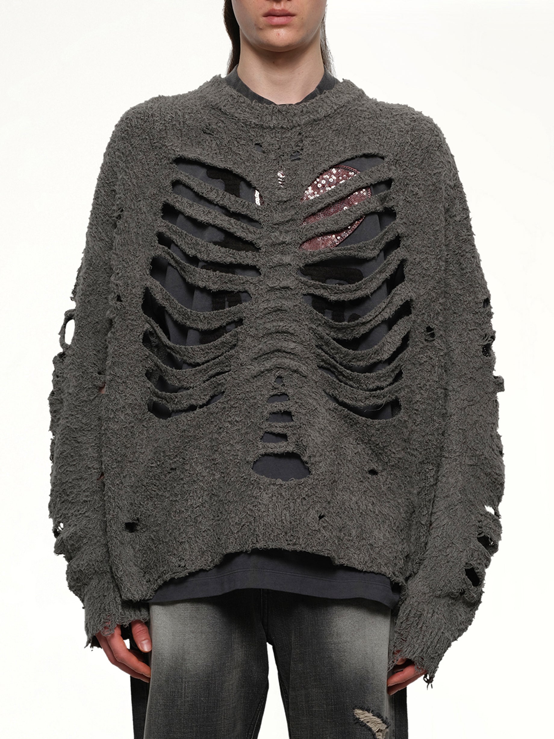 Ribcage Knit Pullover in Grey