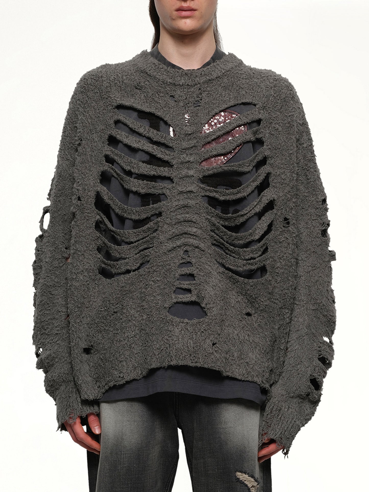 Ribcage Knit Pullover in Grey
