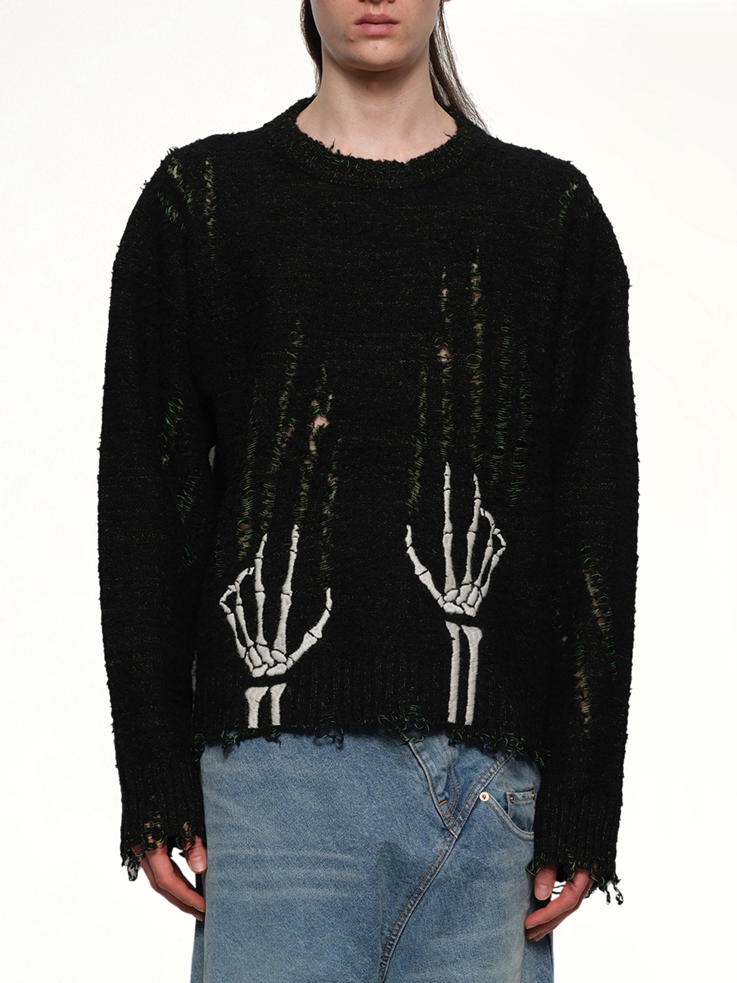 Skelton Scratch Knit Pullover in Black