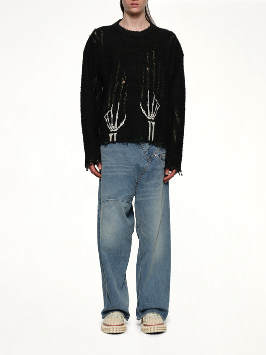 Skelton Scratch Knit Pullover in Black