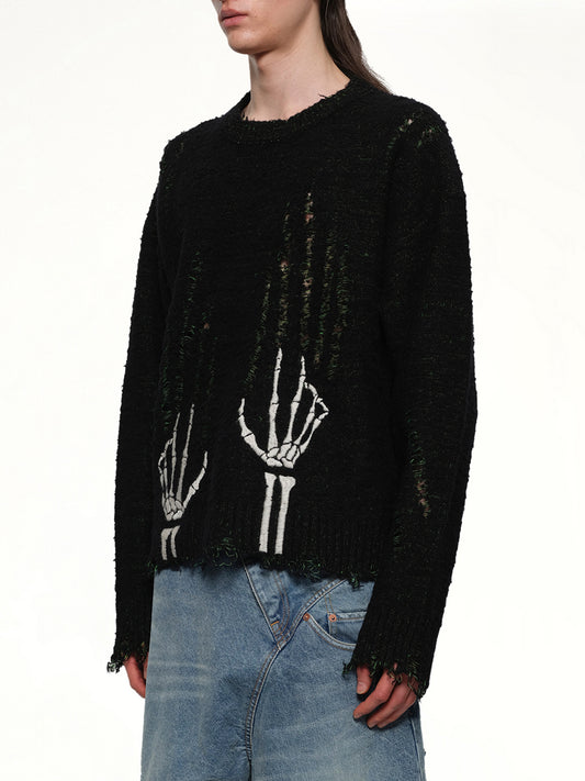 Skelton Scratch Knit Pullover in Black