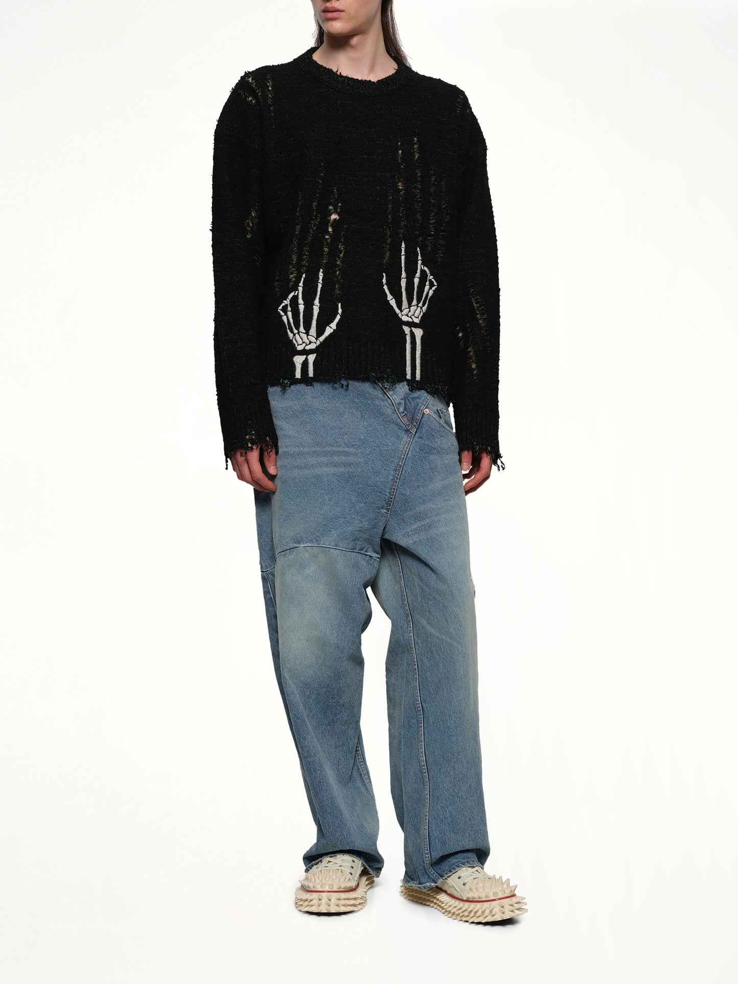 Skelton Scratch Knit Pullover in Black