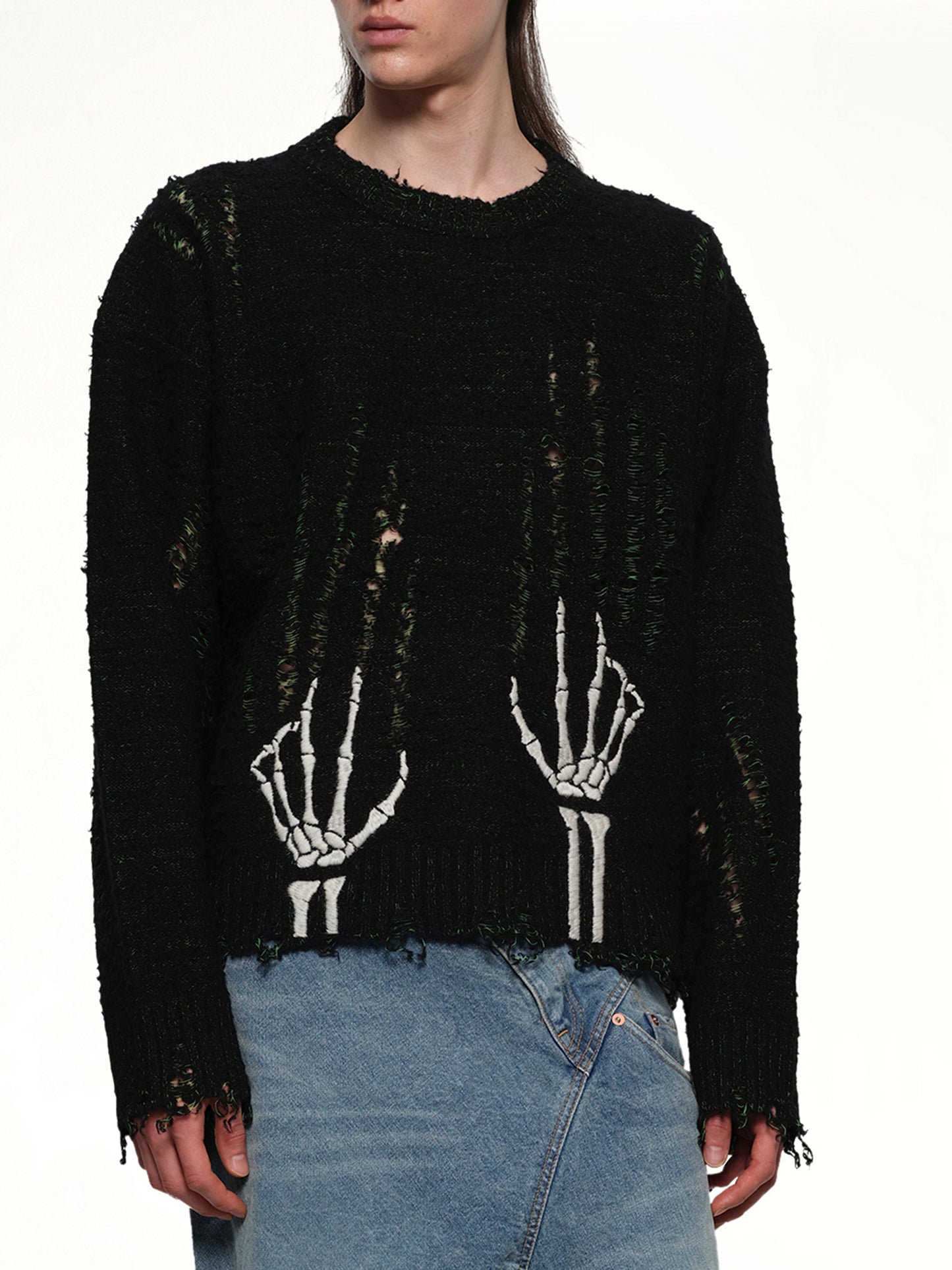 Skelton Scratch Knit Pullover in Black