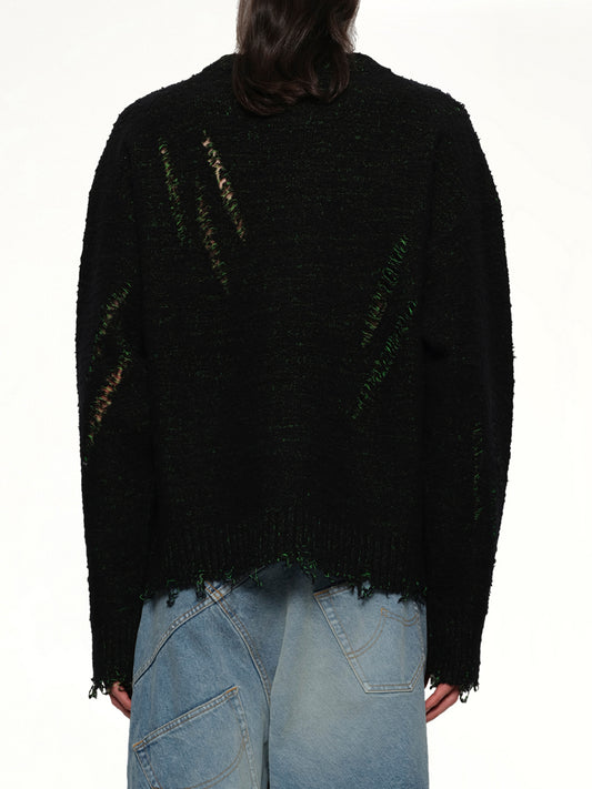 Skelton Scratch Knit Pullover in Black