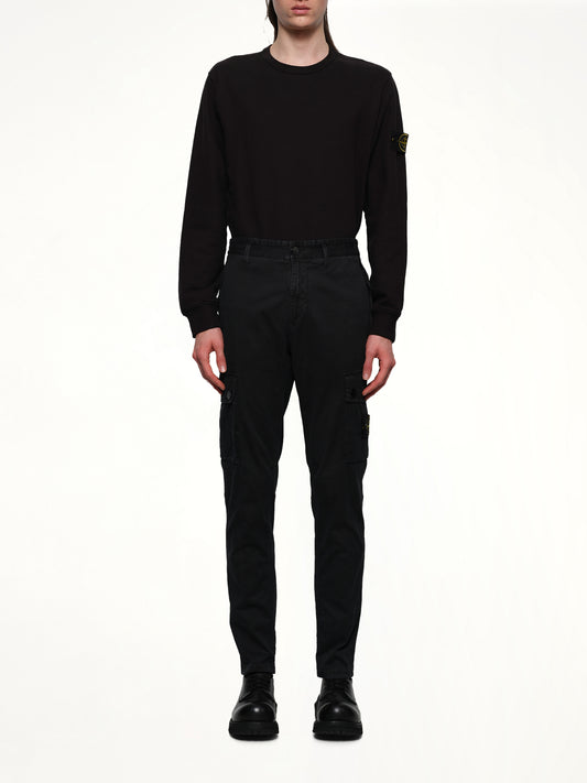 3100034 Stretch Organic Broken Twill Cotton 'Old' Effect Cargo Pants in Black