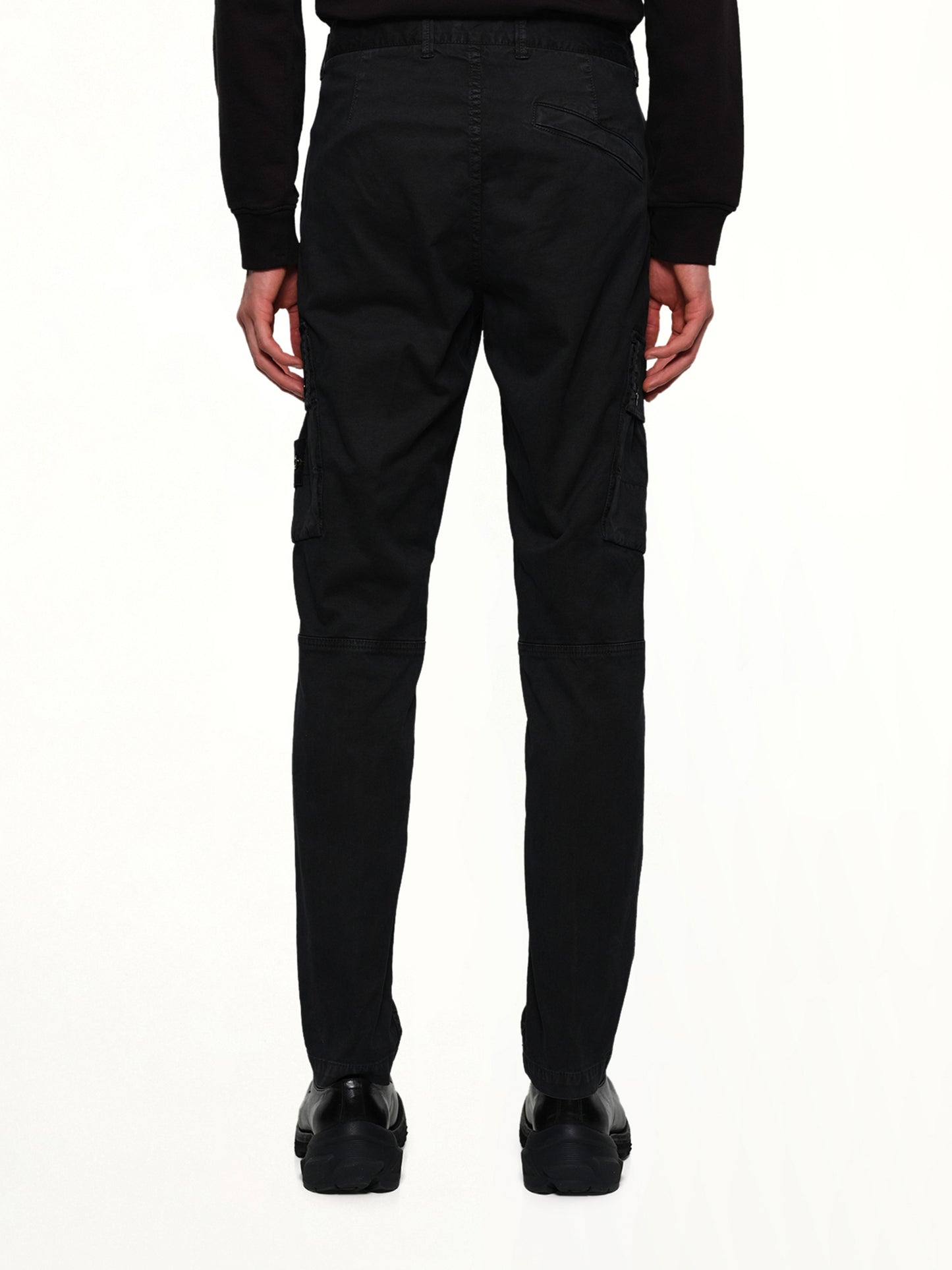 3100034 Stretch Organic Broken Twill Cotton 'Old' Effect Cargo Pants in Black