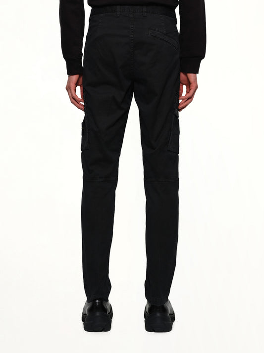 3100034 Stretch Organic Broken Twill Cotton 'Old' Effect Cargo Pants in Black
