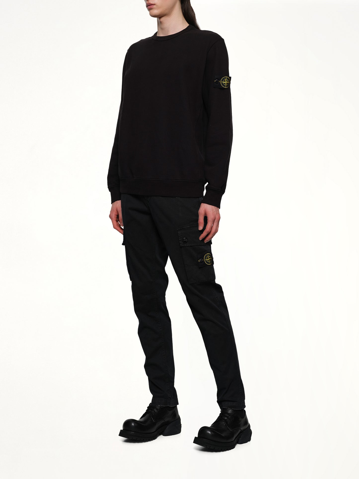 3100034 Stretch Organic Broken Twill Cotton 'Old' Effect Cargo Pants in Black