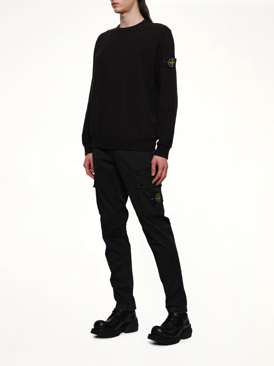 3100034 Stretch Organic Broken Twill Cotton 'Old' Effect Cargo Pants in Black