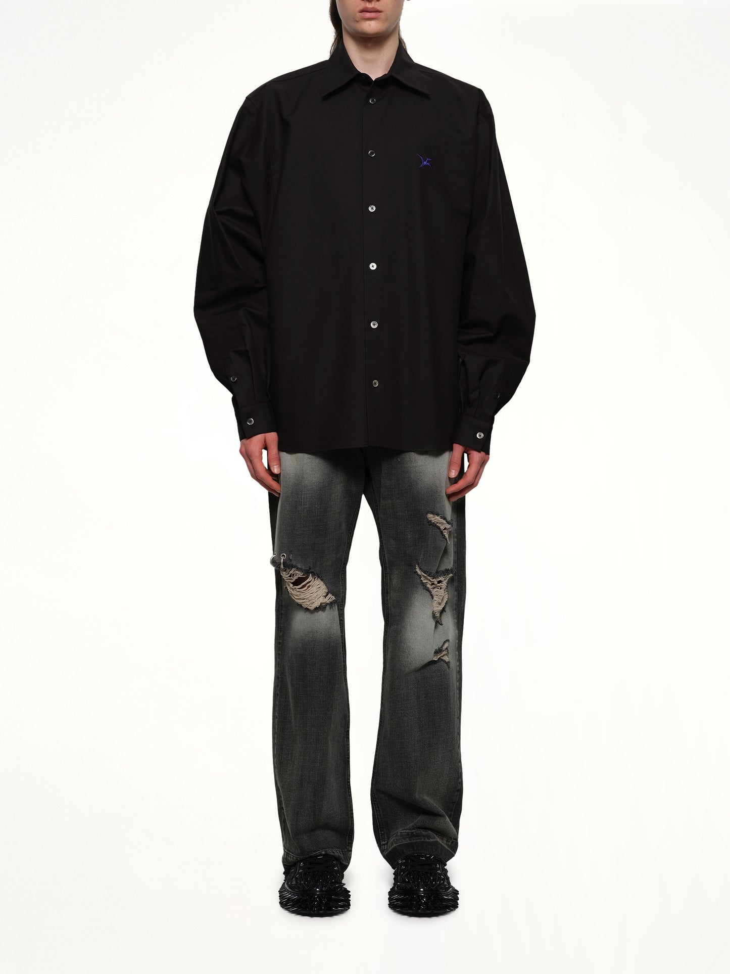 Pteranodon Embroidered Shirt in Black