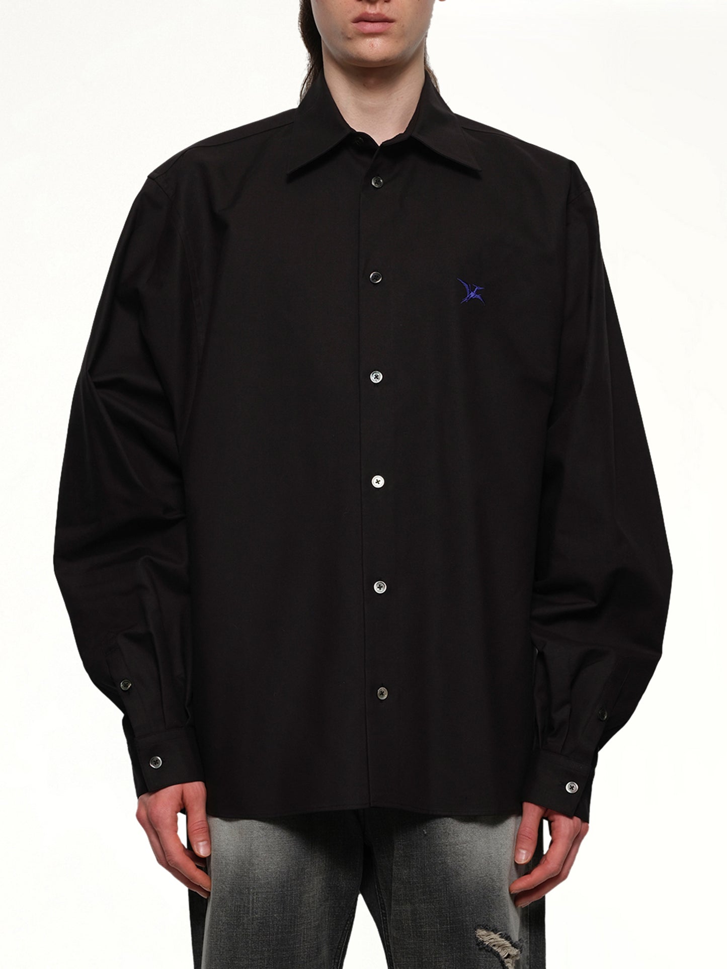 Pteranodon Embroidered Shirt in Black