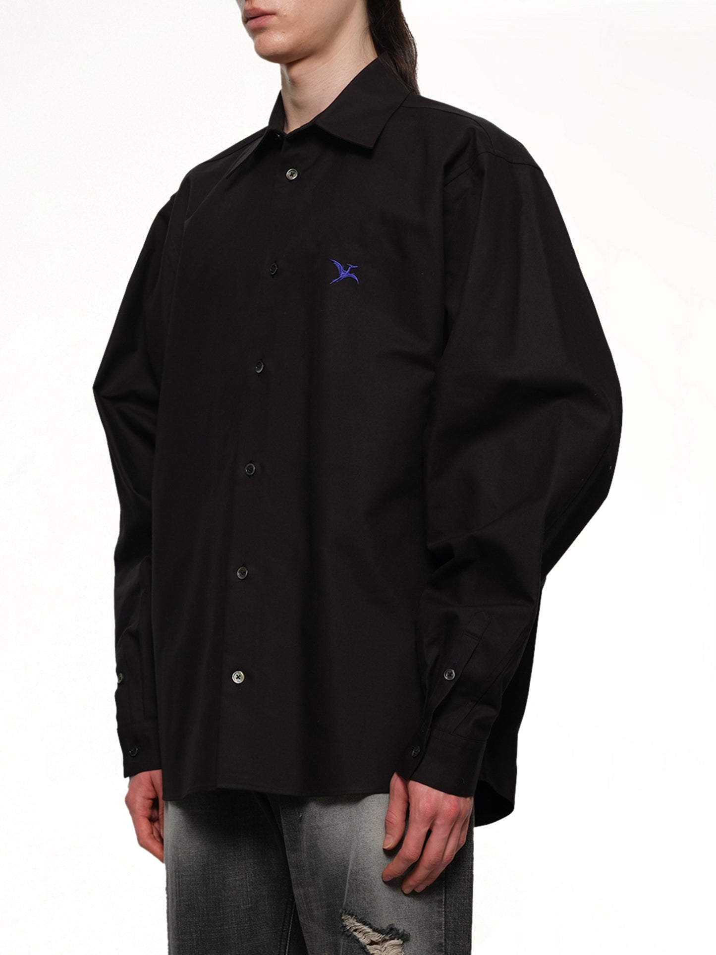 Pteranodon Embroidered Shirt in Black