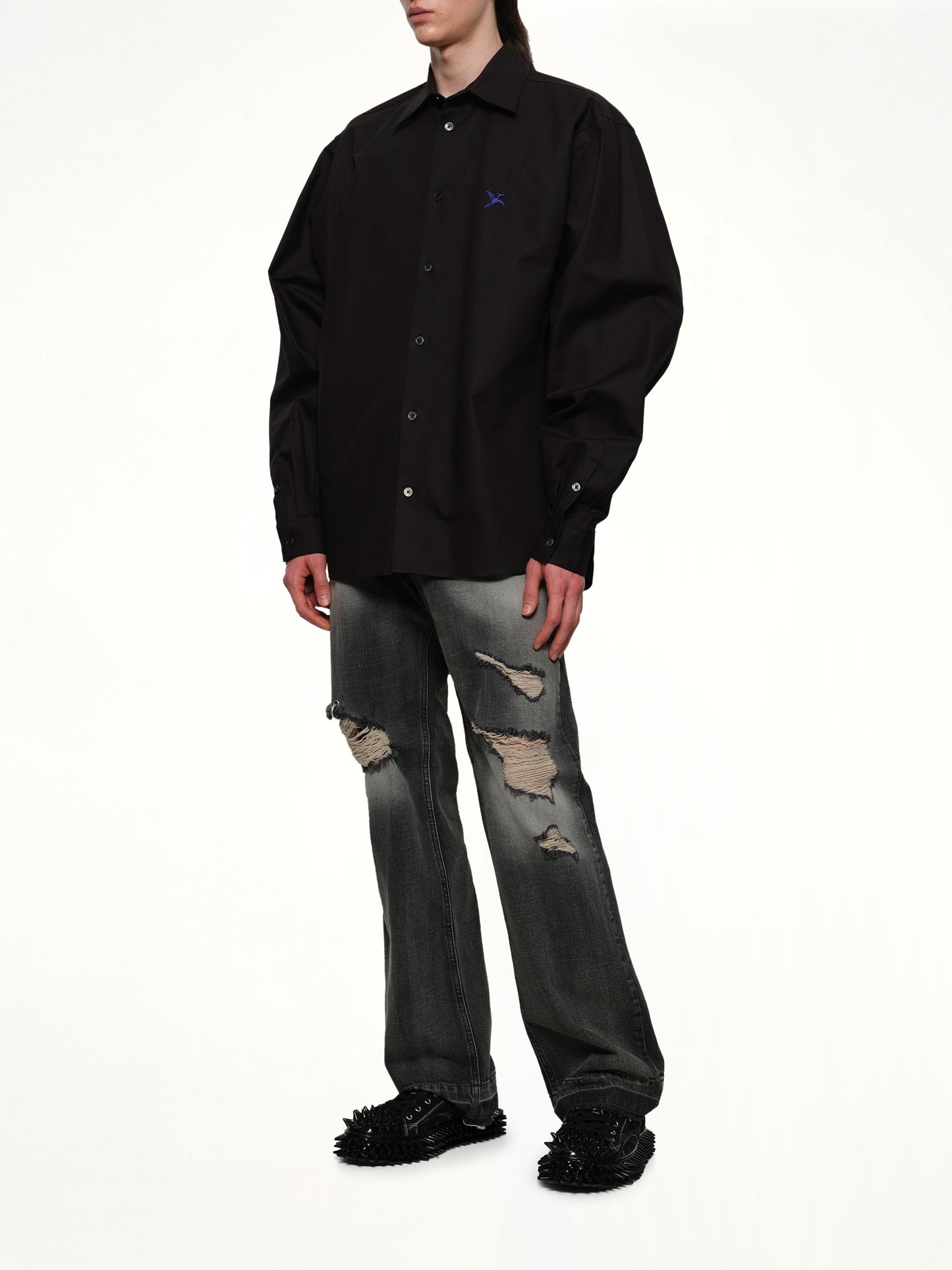 Pteranodon Embroidered Shirt in Black