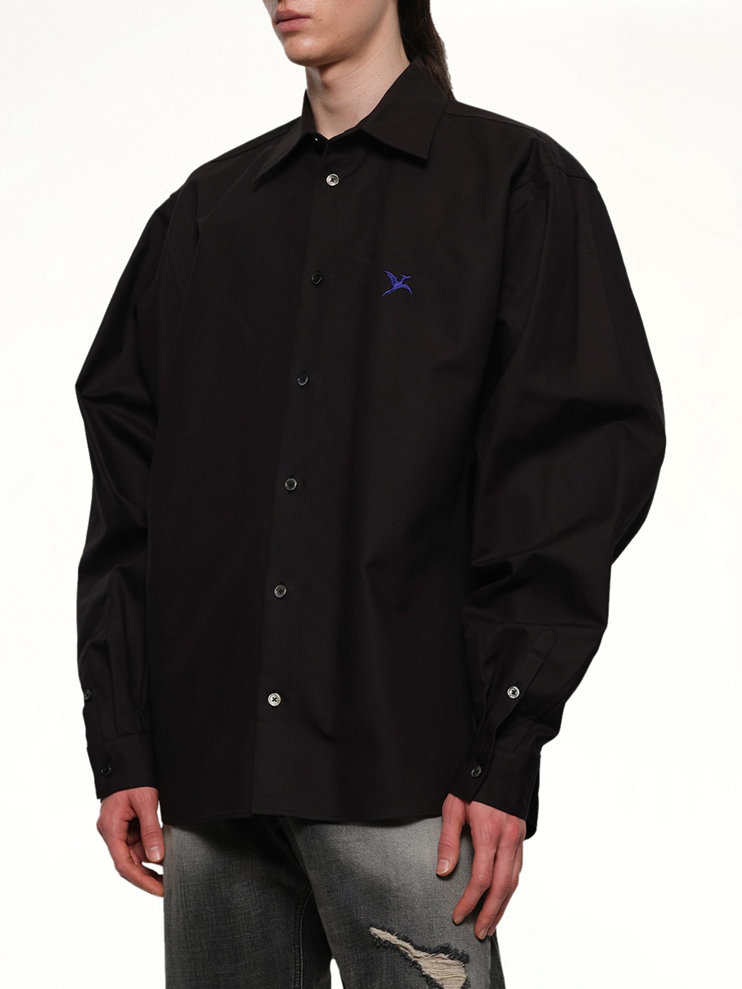 Pteranodon Embroidered Shirt in Black