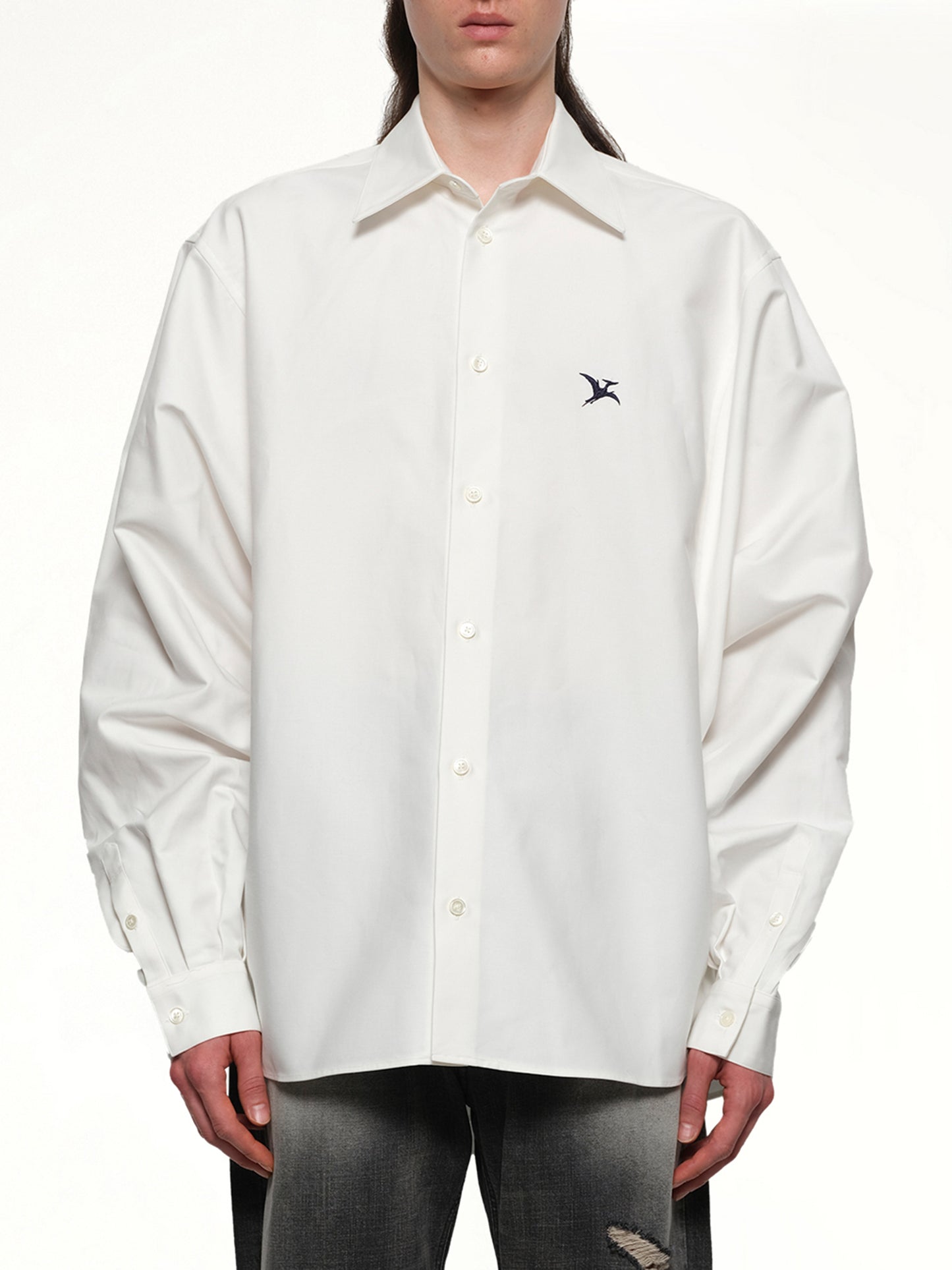 Pteranodon Embroidered Shirt in White