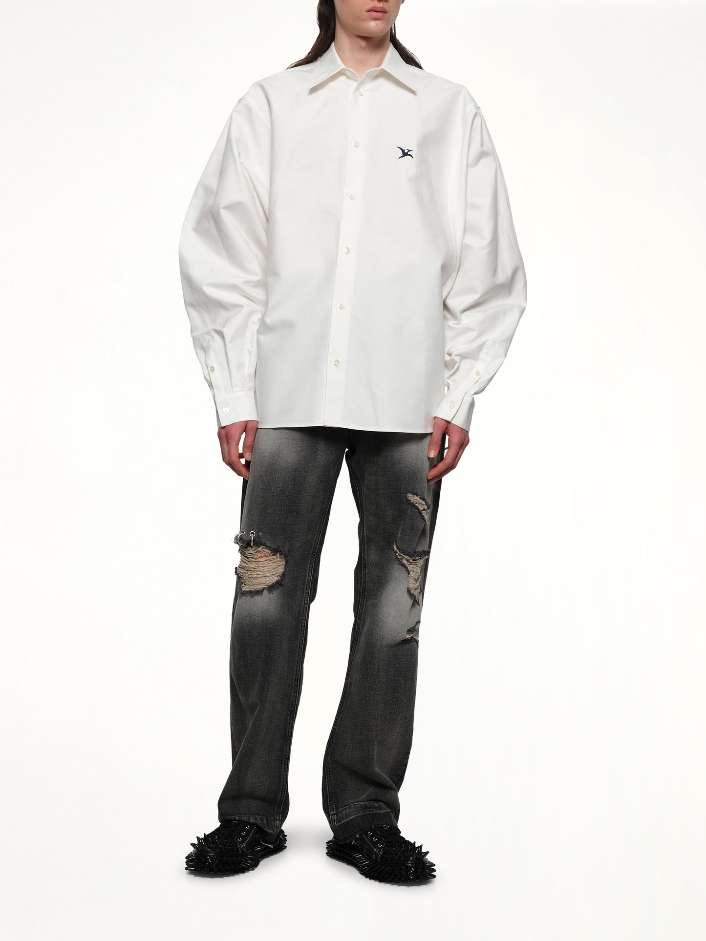 Pteranodon Embroidered Shirt in White