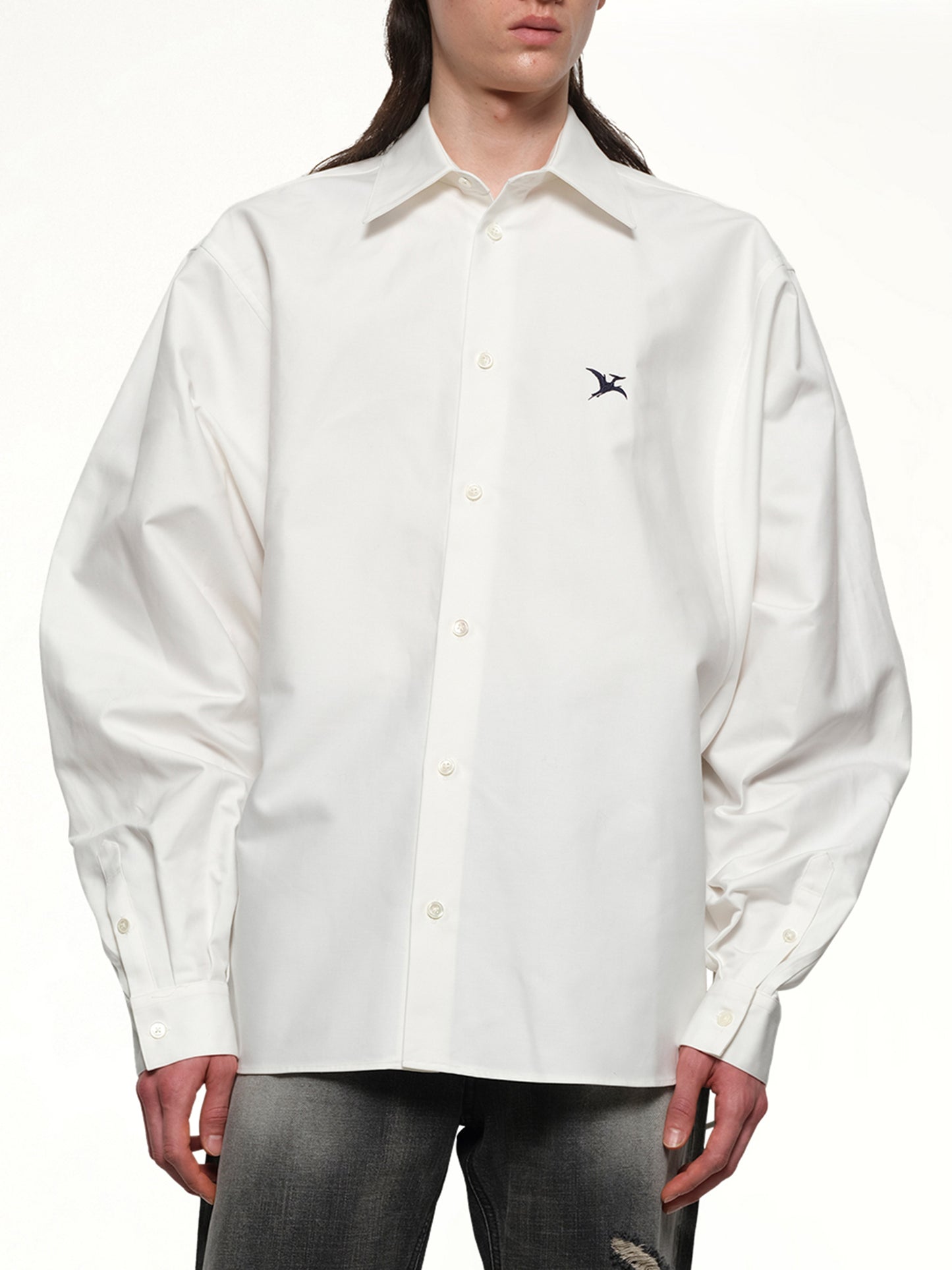 Pteranodon Embroidered Shirt in White