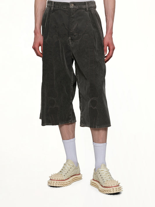 Bone Applique Corduroy Croppedpants in Grey