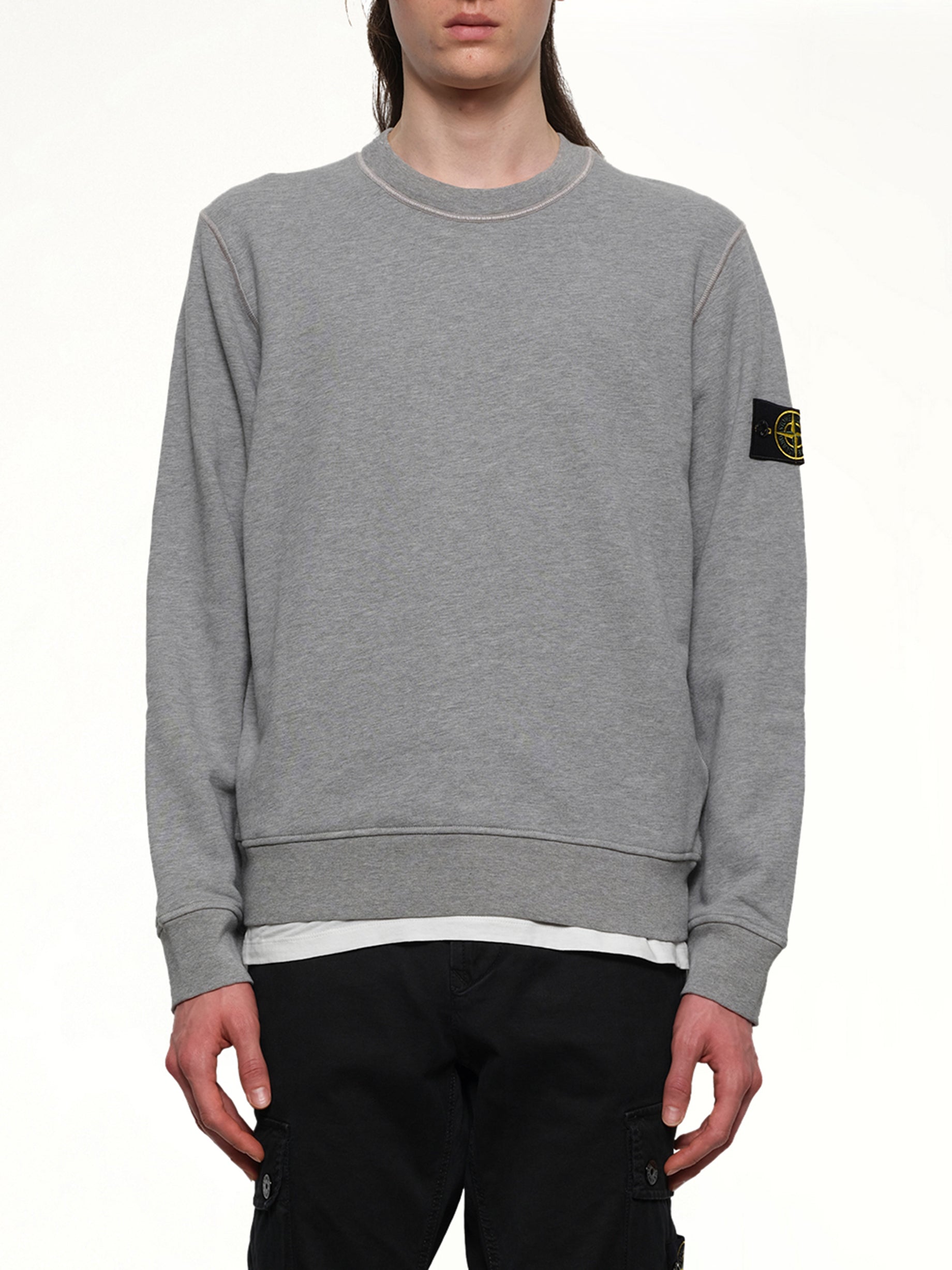 610006 Washed Cotton Sweatshirt in Melange Grey
