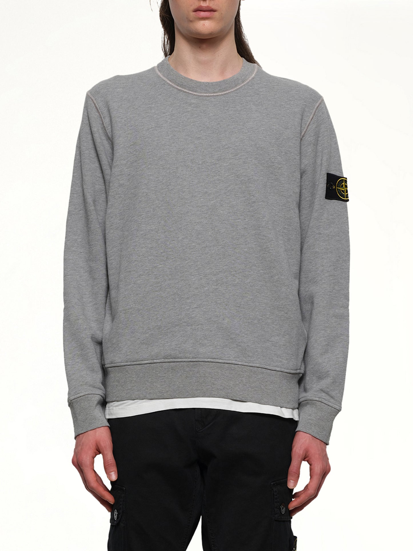 610006 Washed Cotton Sweatshirt in Melange Grey