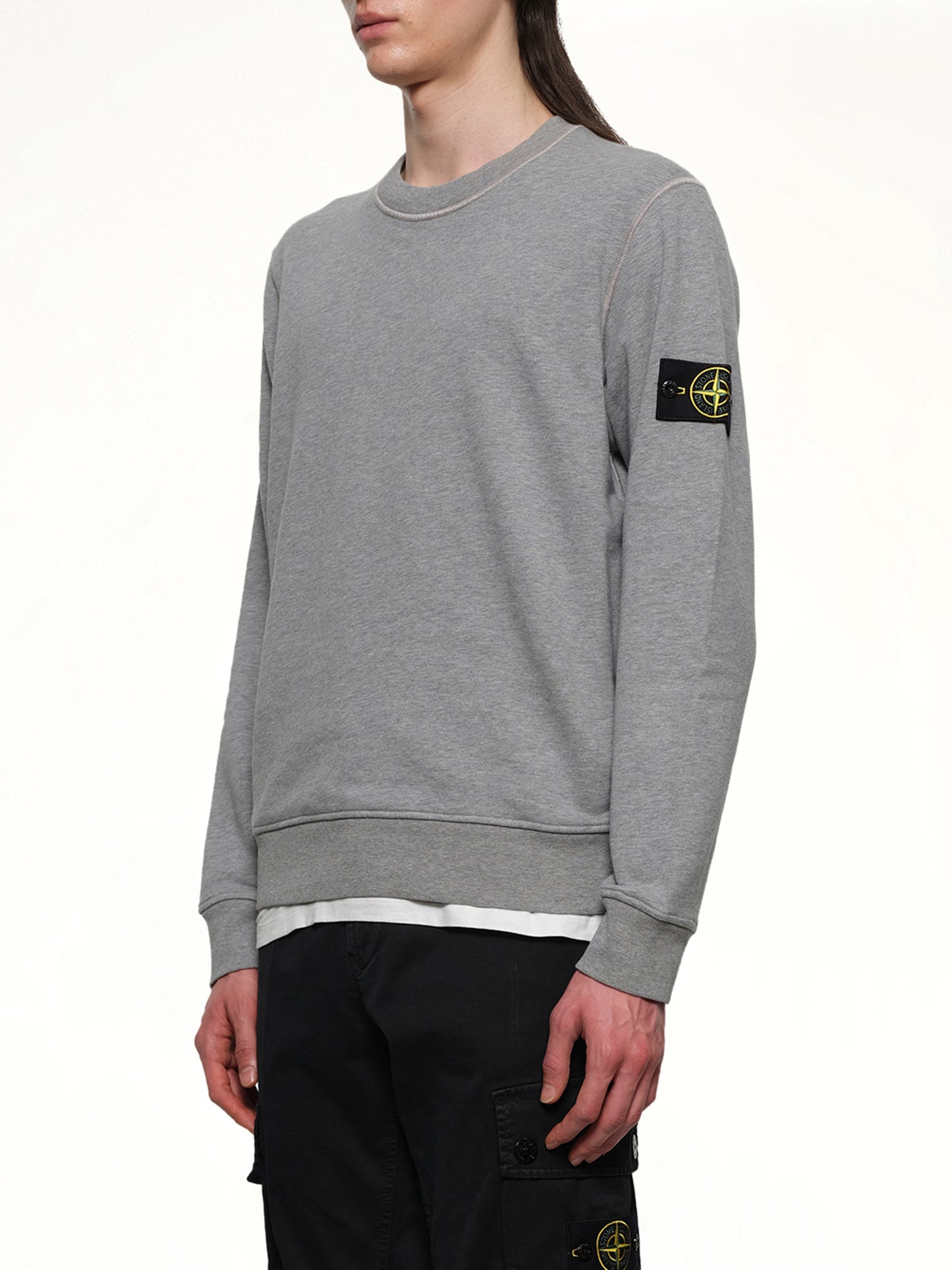 610006 Washed Cotton Sweatshirt in Melange Grey