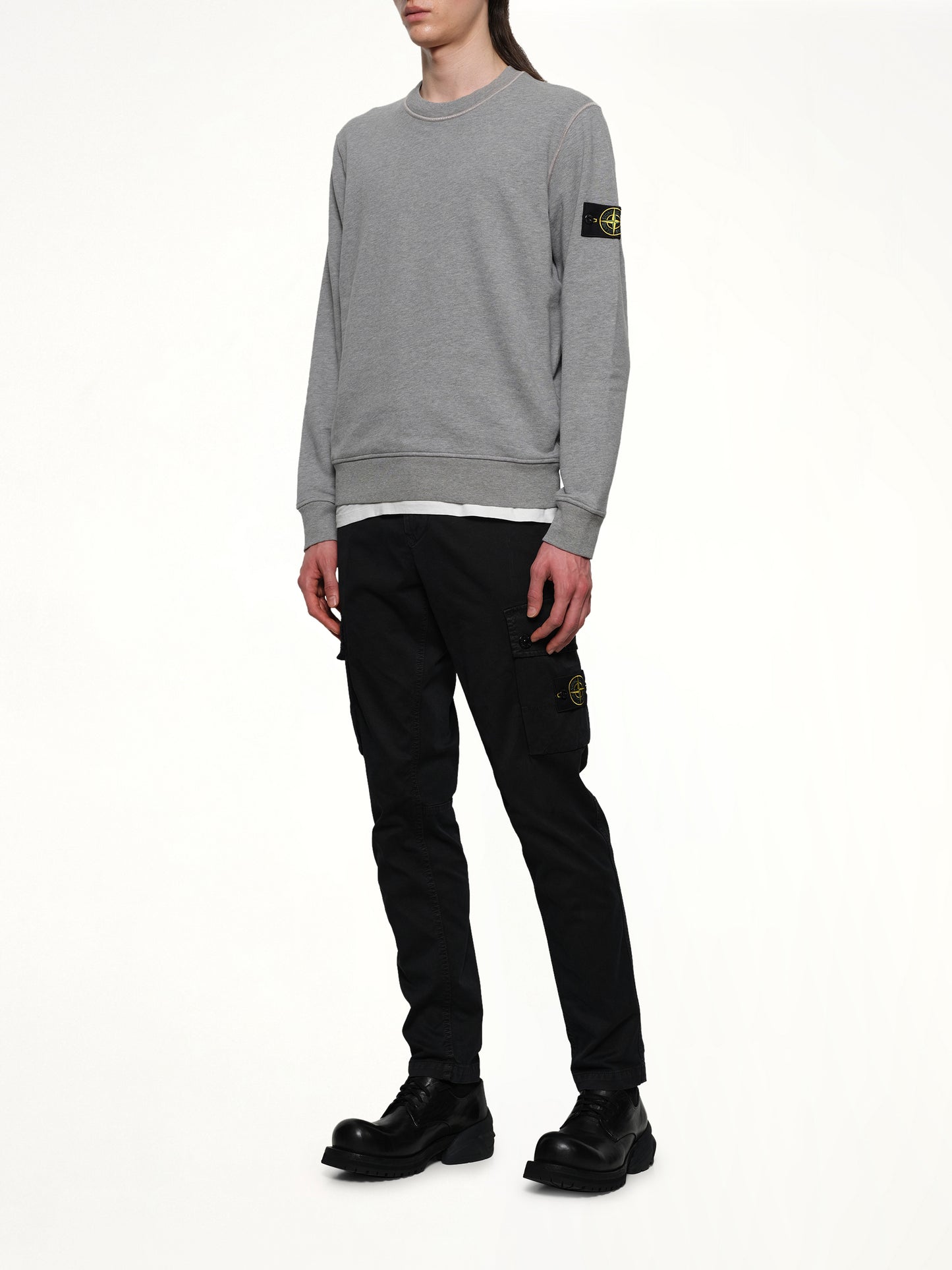 610006 Washed Cotton Sweatshirt in Melange Grey