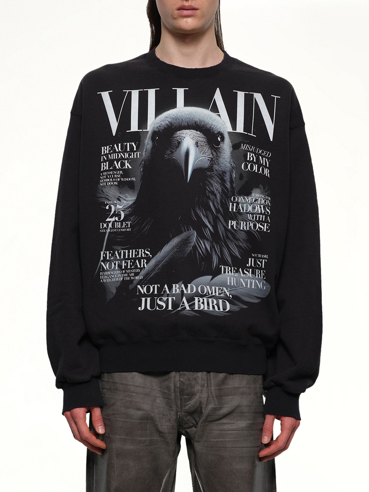 Villain Cover Print Sweat Shirt in Black