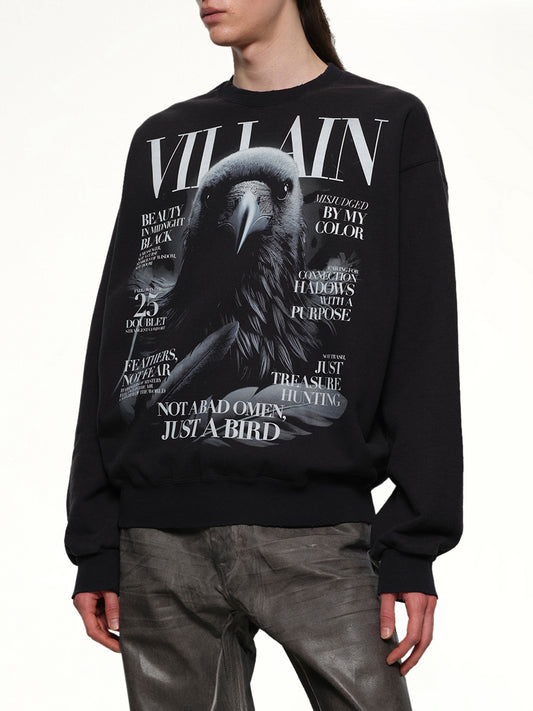 Villain Cover Print Sweat Shirt in Black