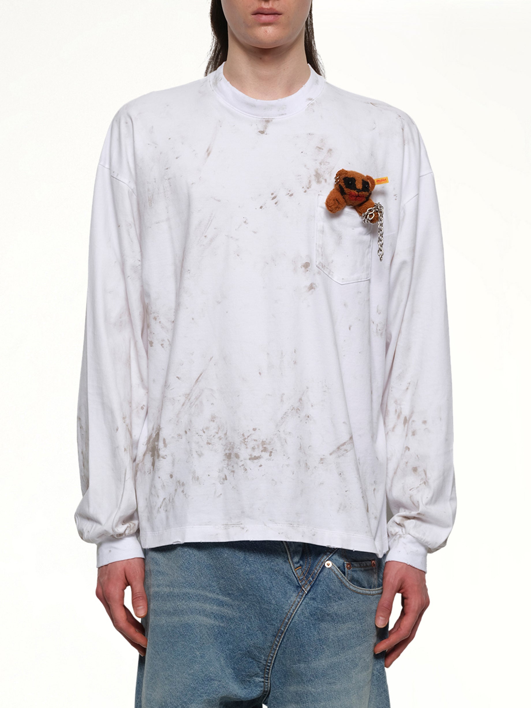 Long Sleeve T-Shirt With Villain Bear in White