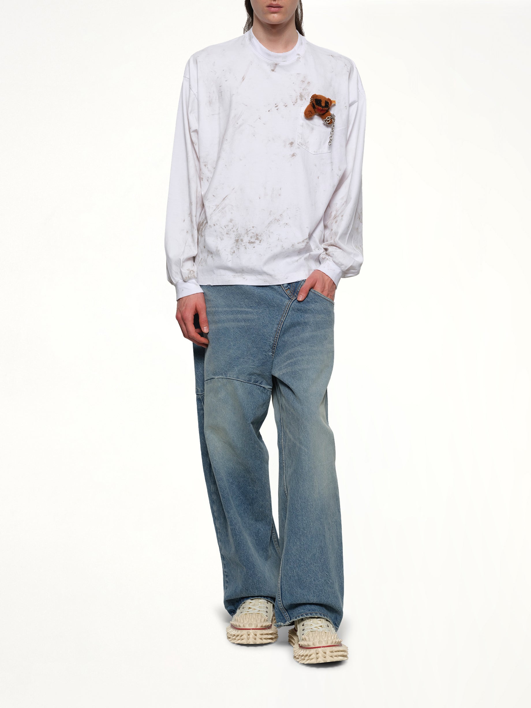 Long Sleeve T-Shirt With Villain Bear in White