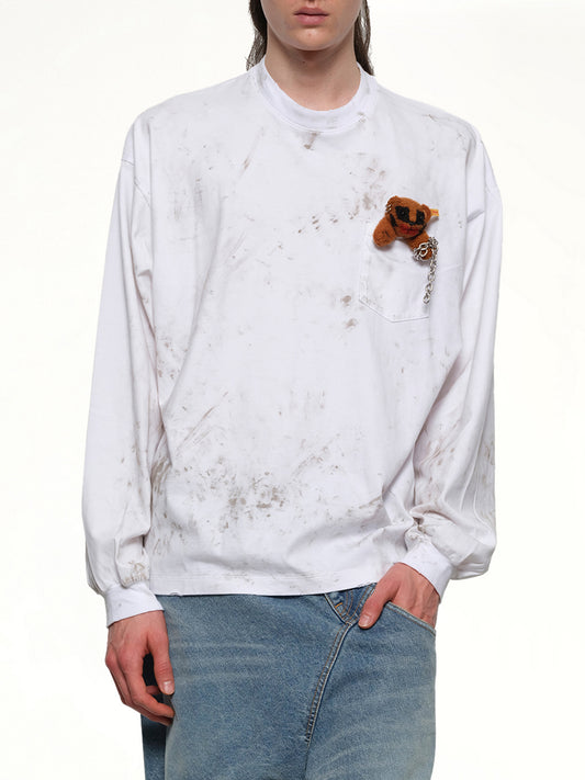 Long Sleeve T-Shirt With Villain Bear in White