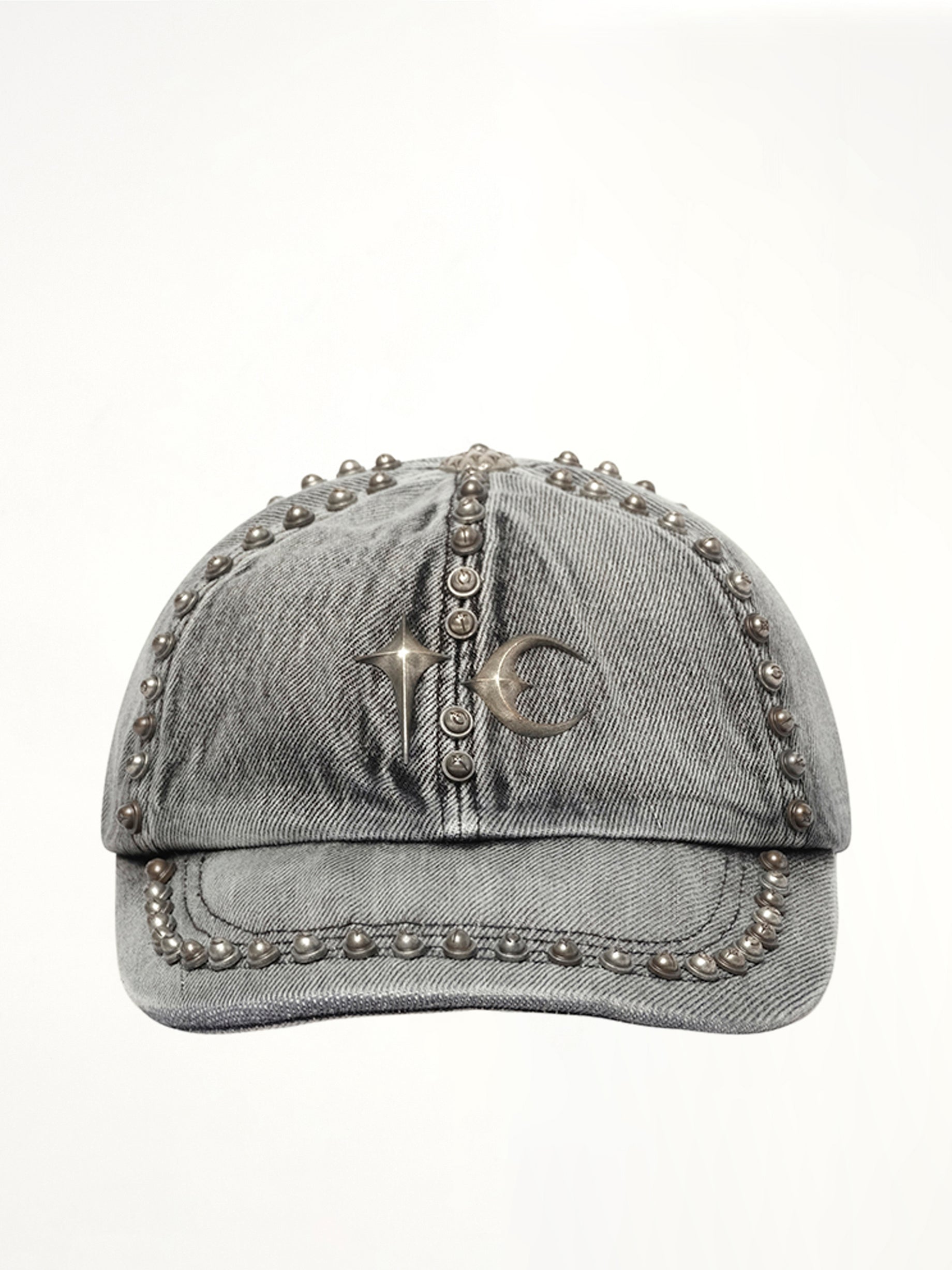 Studded Denim Cap in Black