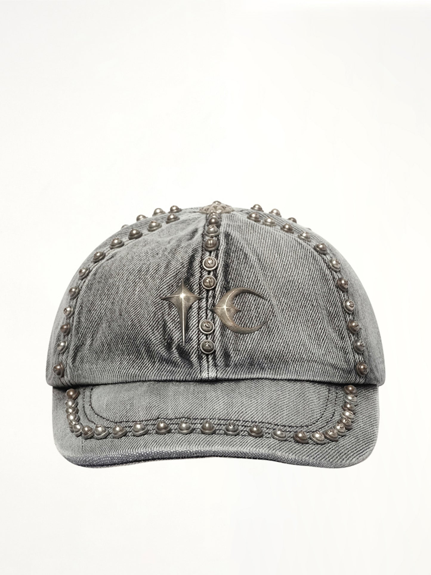 Studded Denim Cap in Black