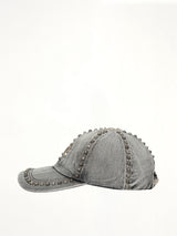 Studded Denim Cap in Black