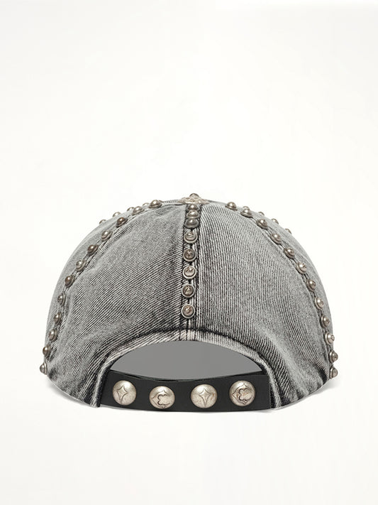 Studded Denim Cap in Black