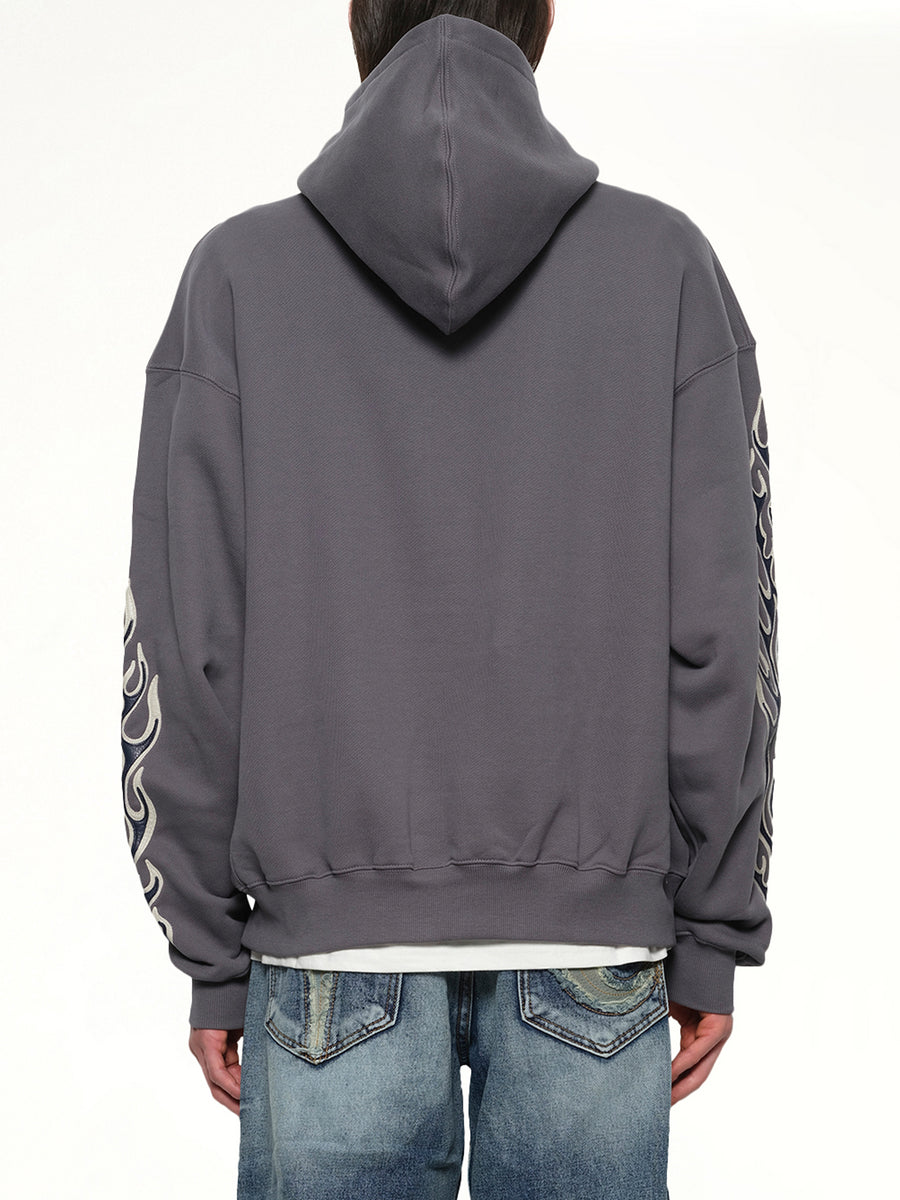 Leather Flame Hoodie in Grey