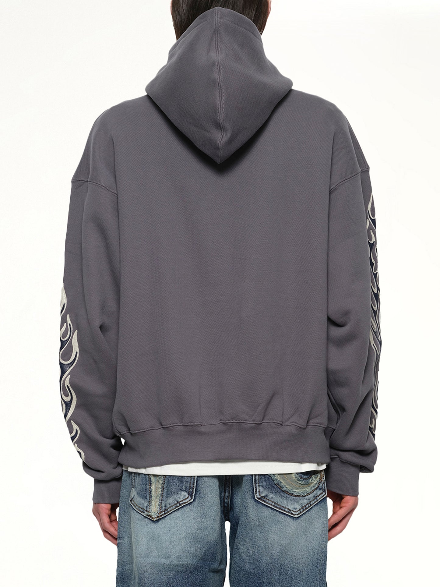 Leather Flame Hoodie in Grey