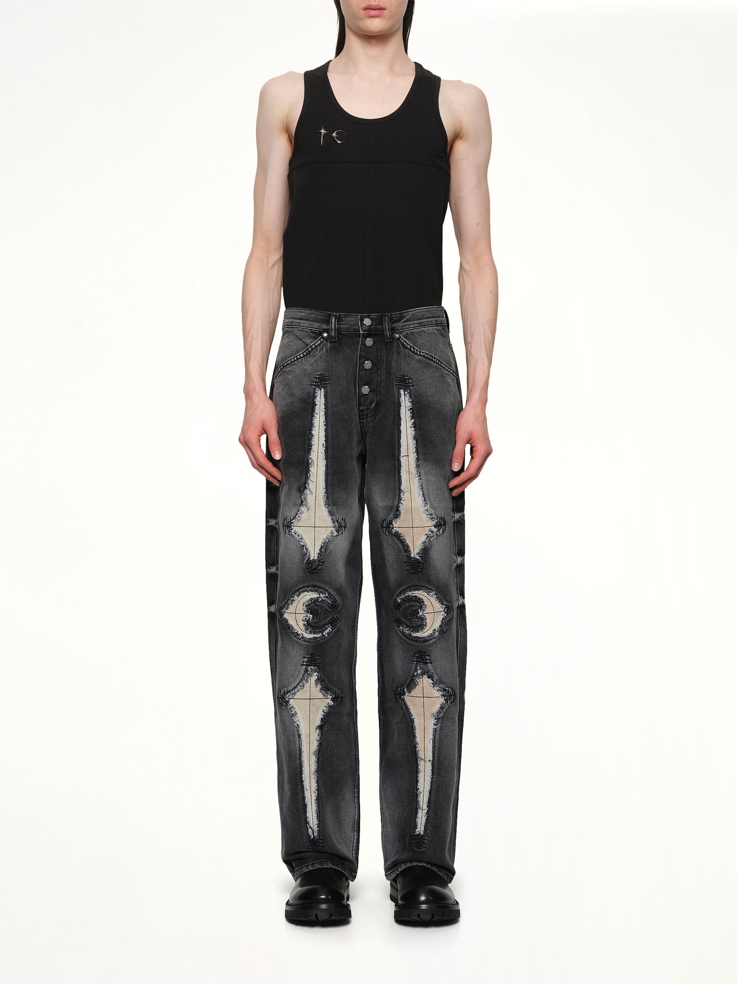 TC Bone Leather Denim Pants in Black