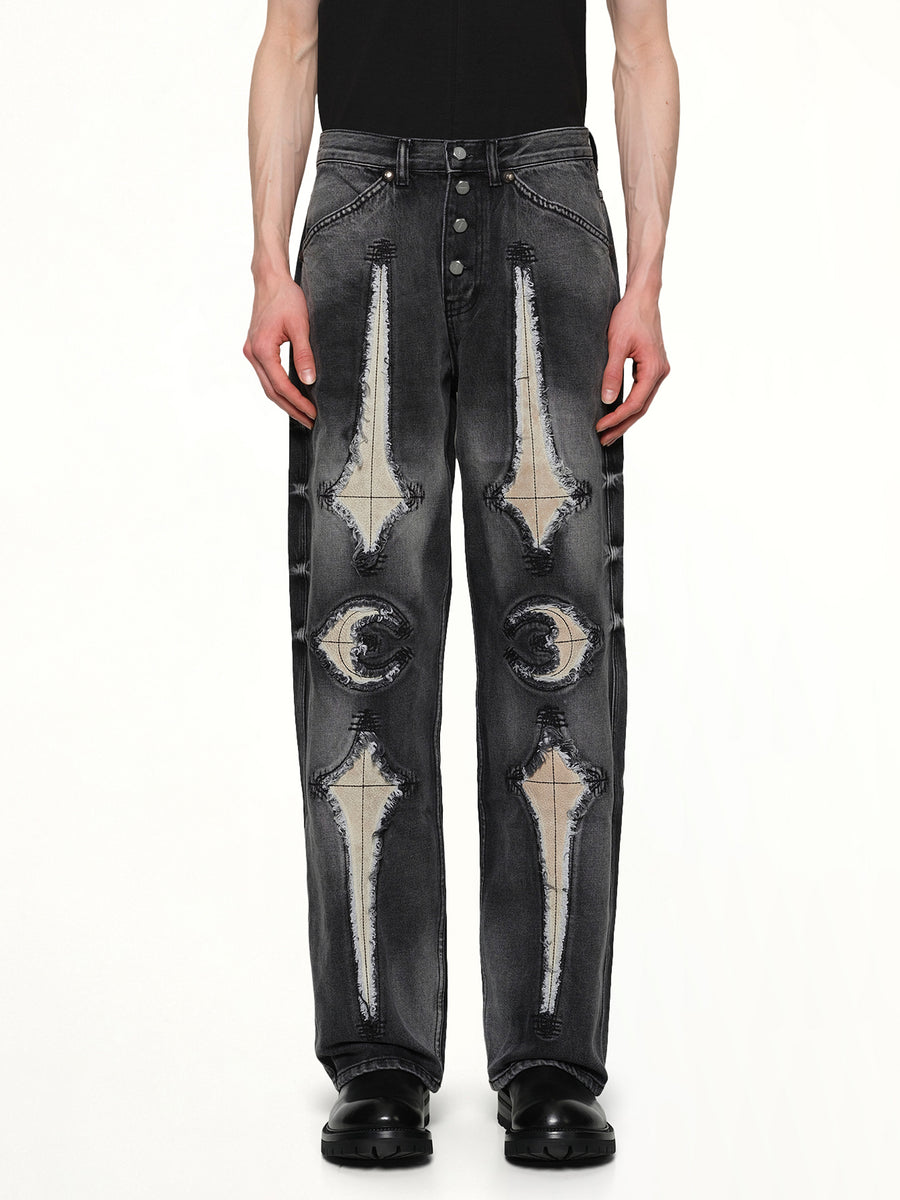 TC Bone Leather Denim Pants in Black
