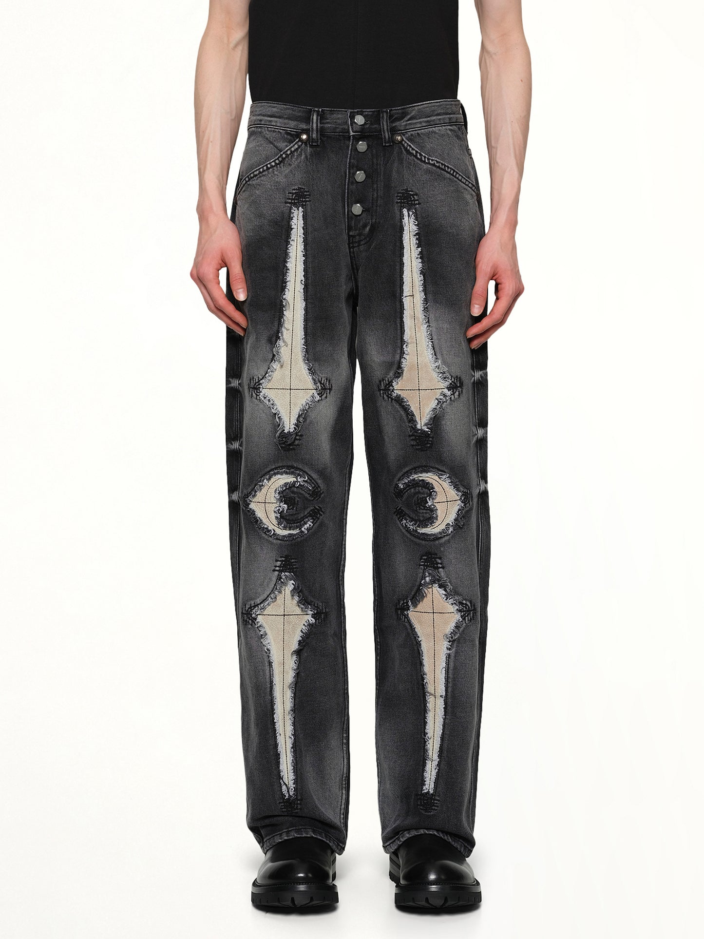 TC Bone Leather Denim Pants in Black