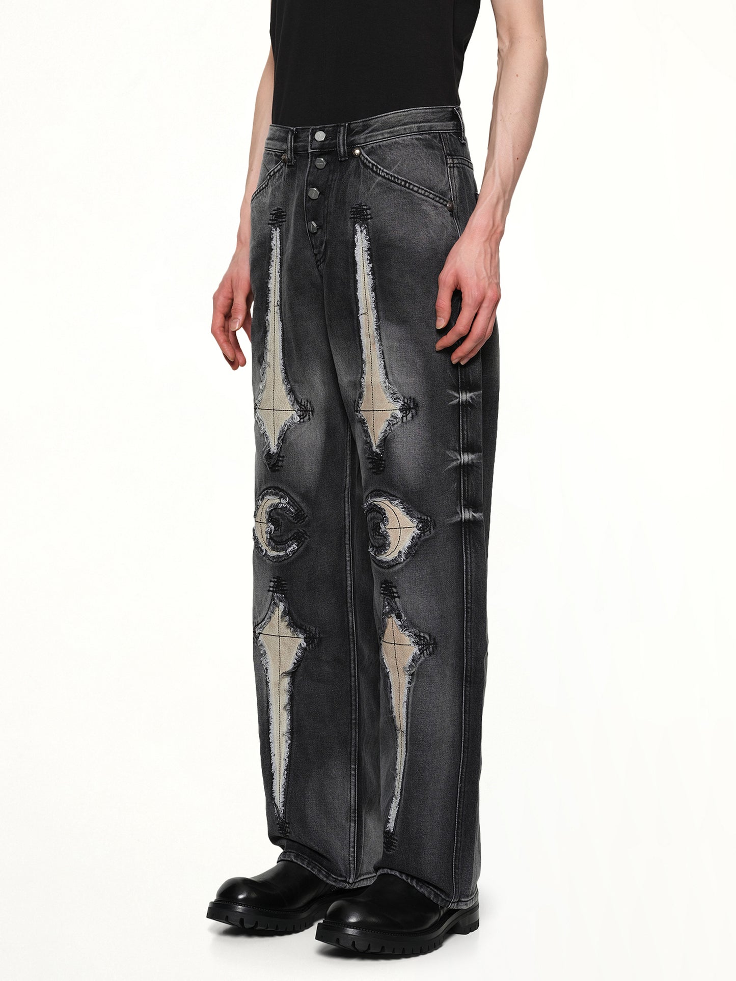 TC Bone Leather Denim Pants in Black