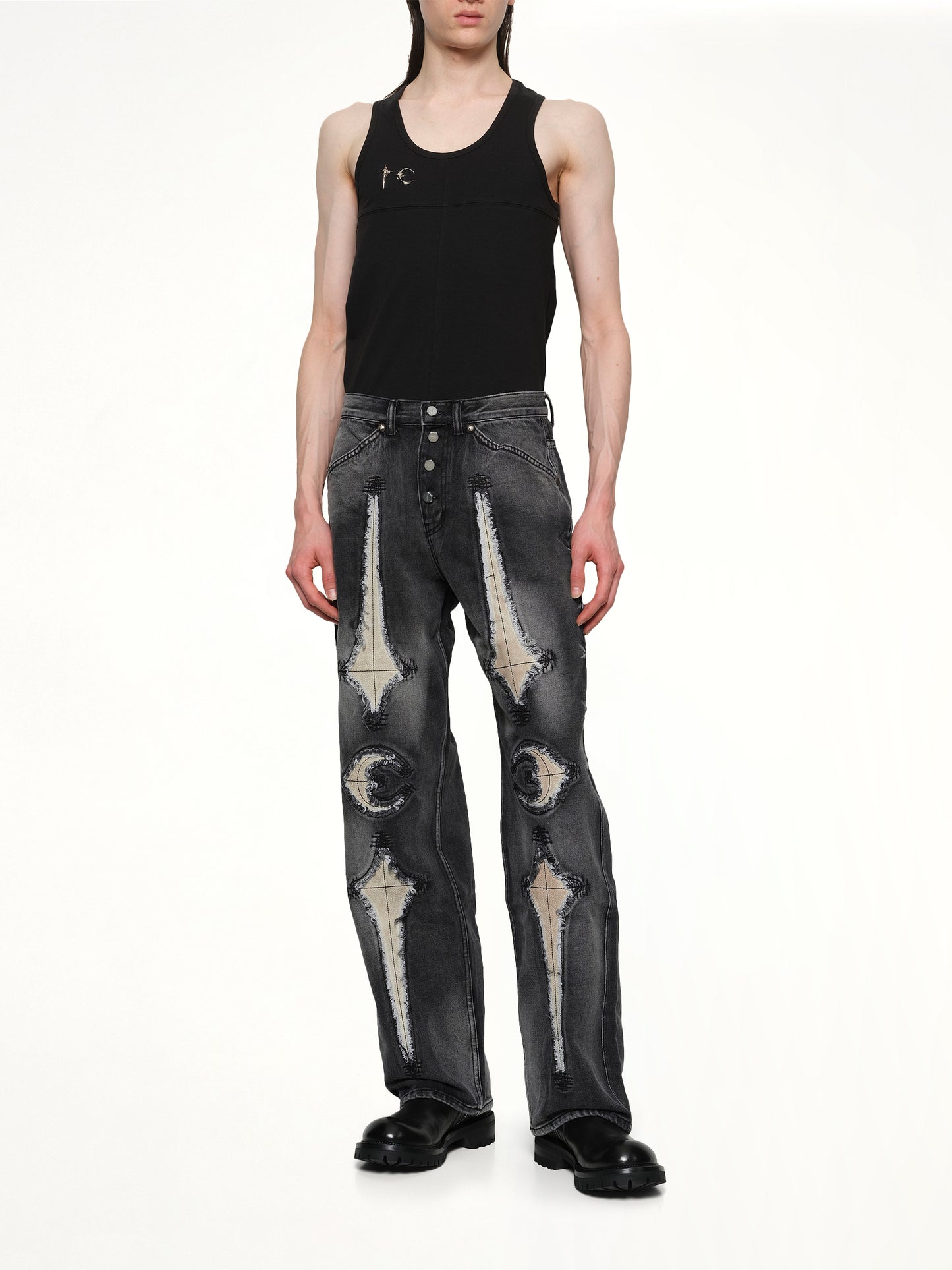TC Bone Leather Denim Pants in Black