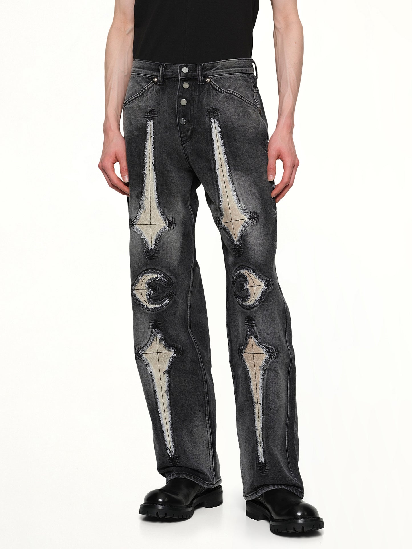 TC Bone Leather Denim Pants in Black