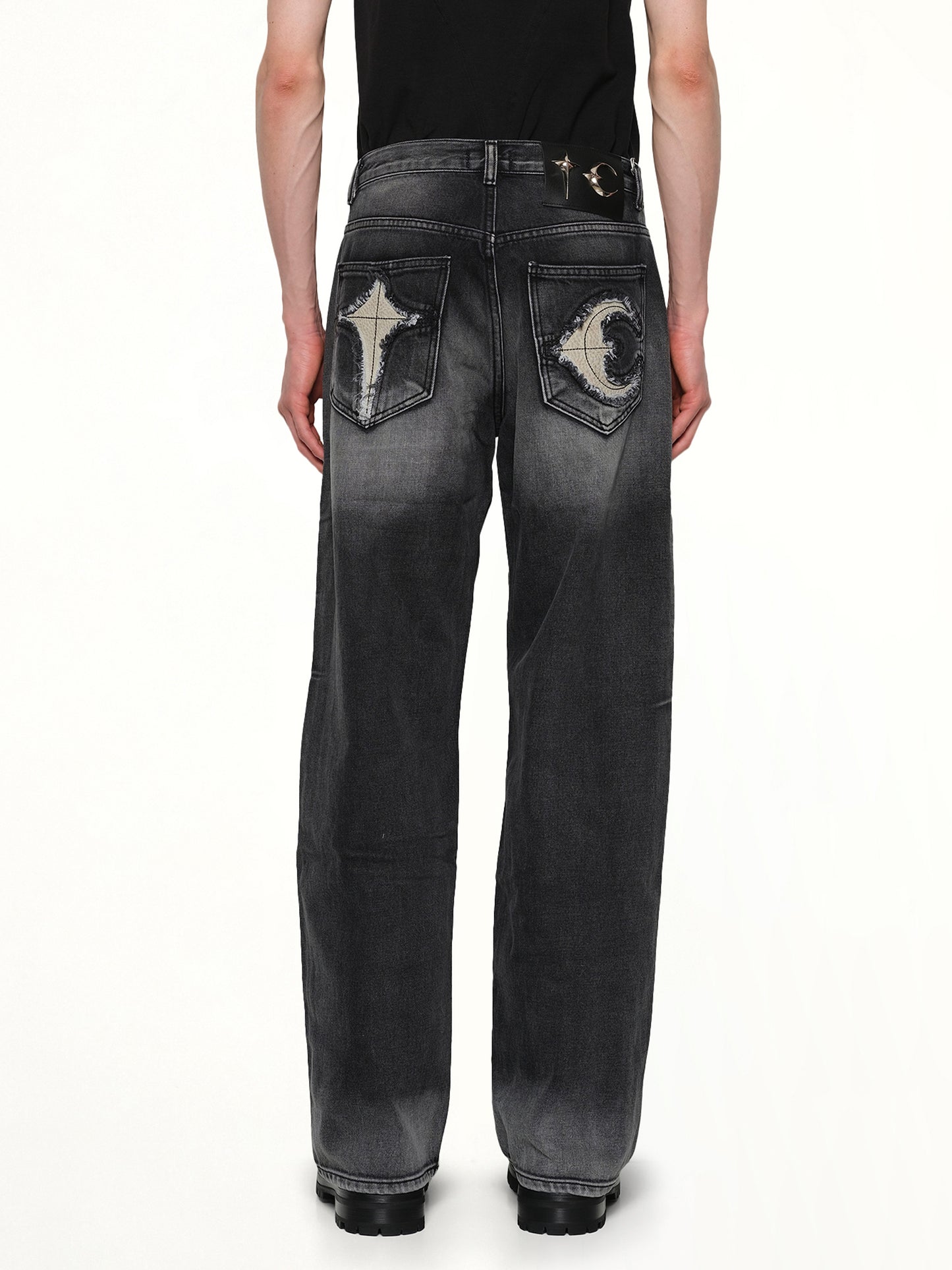 TC Bone Leather Denim Pants in Black