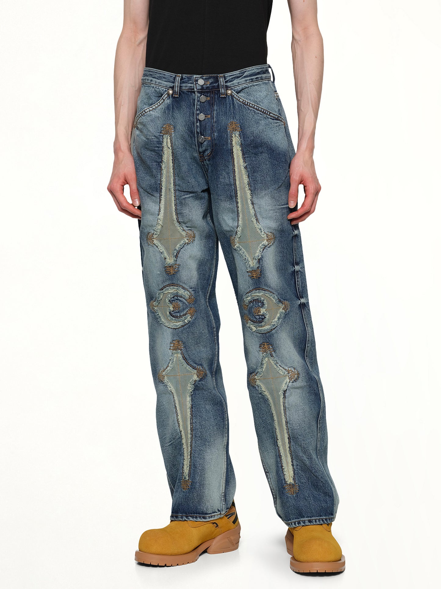 TC Bone Leather Denim Pants in Blue