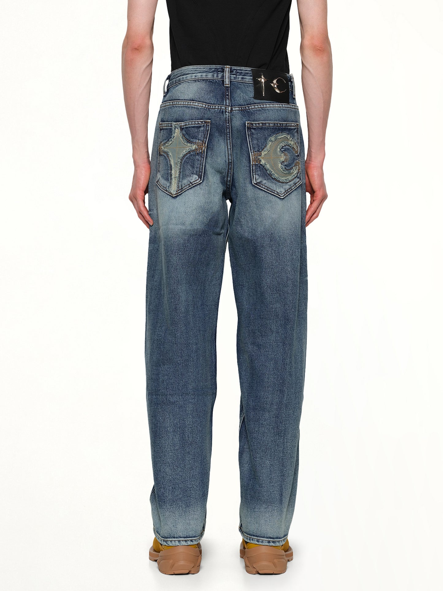 TC Bone Leather Denim Pants in Blue