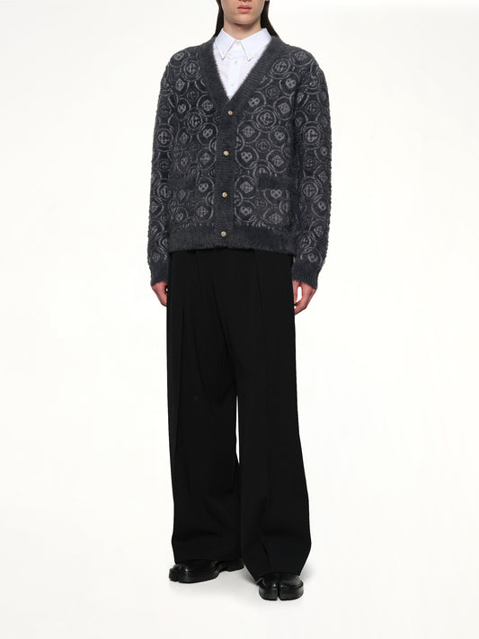 Fluffy Monogram Knit Cardigan in Grey