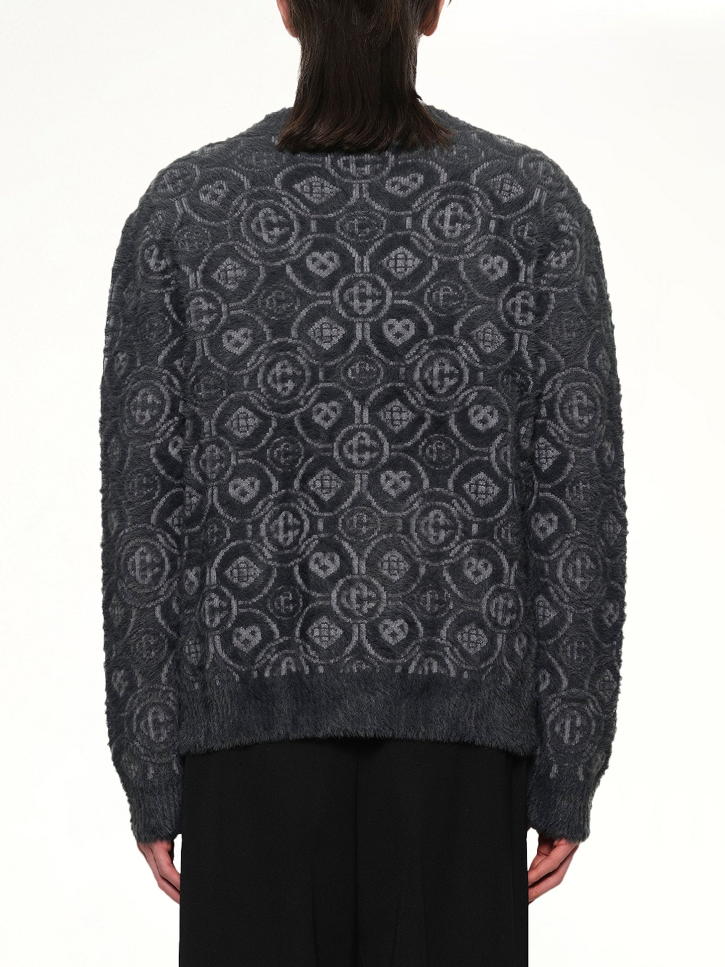 Fluffy Monogram Knit Cardigan in Grey